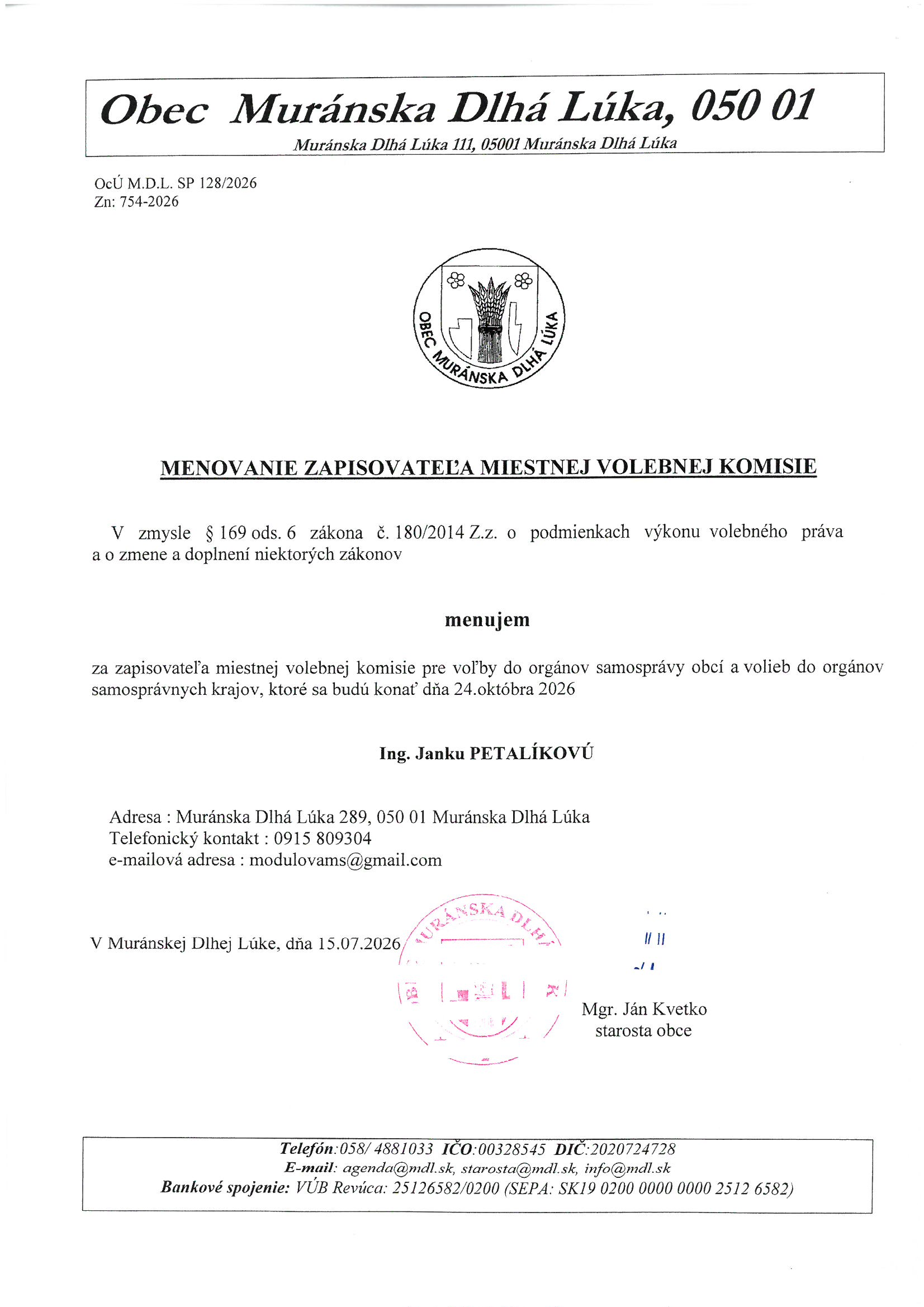 Menovanie zapisovateľa
