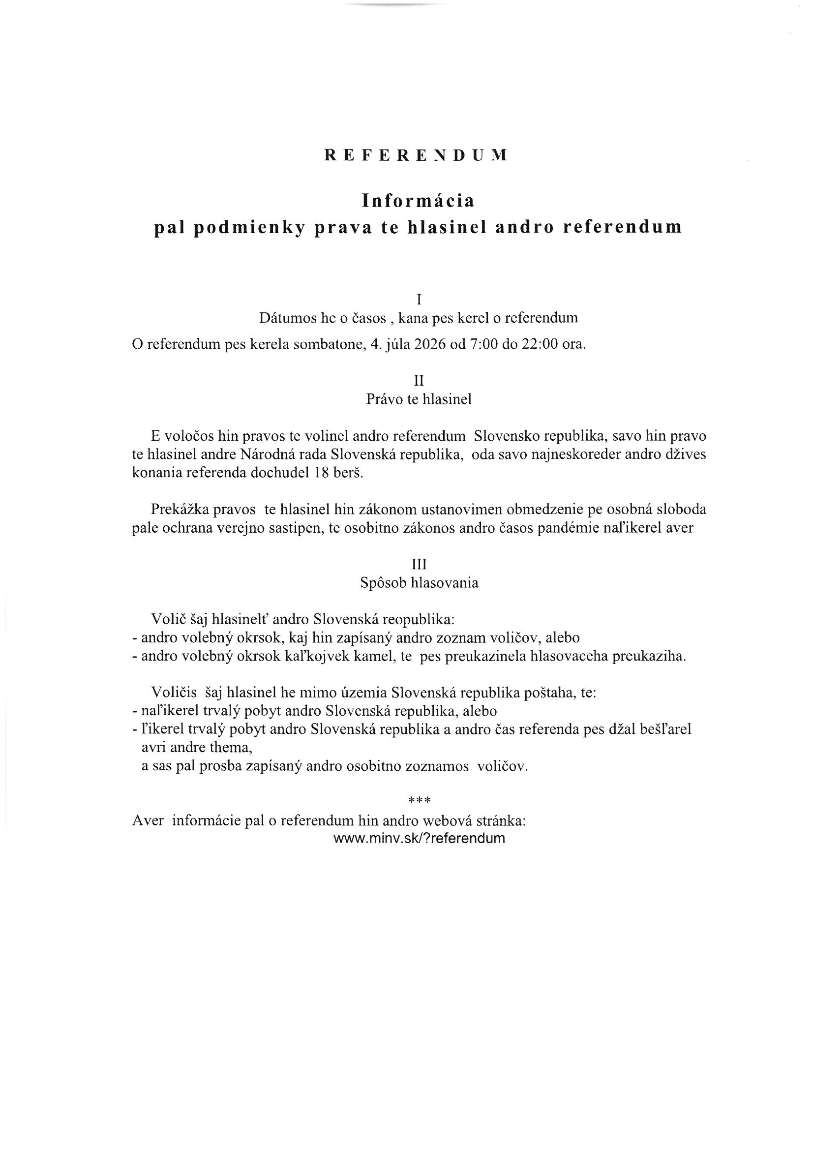 Informácia pal podmienky prava te hlasinel andro referendum
