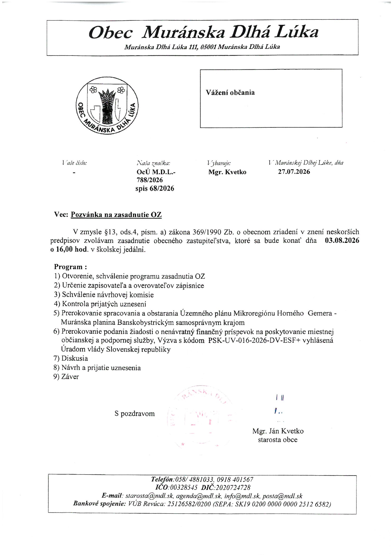 Pozvánka OZ 3.8.2026